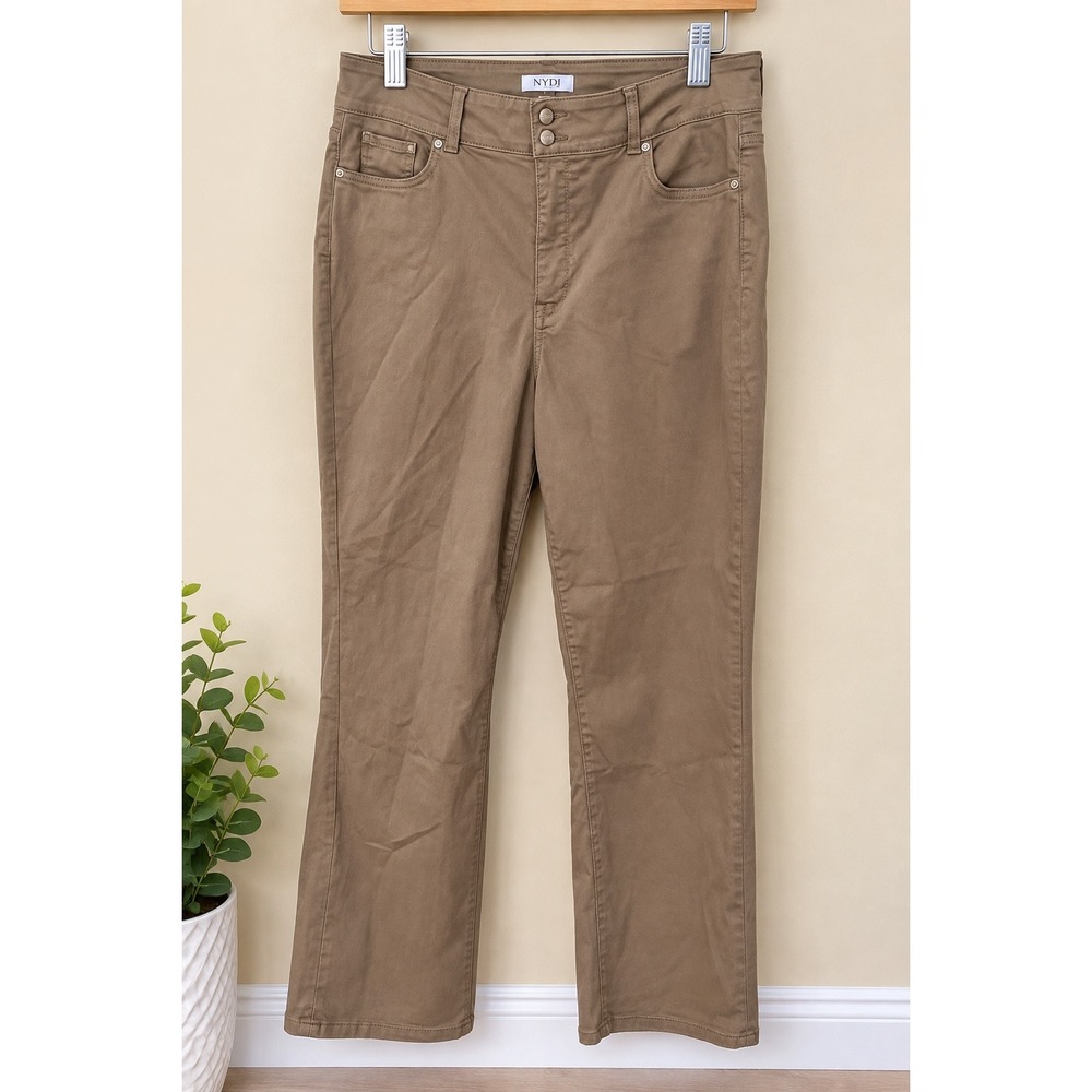 NYDJ Bailey Relaxed Khaki Pants 14 Lift Tuck Cool Embrace Straight Leg Tan